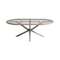 Modern Oval Outdoor Dining Table with Slatted Surface and Cross Base