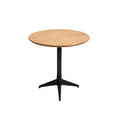 Modern Round Dining Table with Wooden Top and Black Metal Base